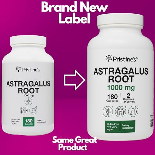 PRISTINE'S Astragalus Root 1000mg 90 Day Supply Immune Support Adaptogen Supplement Capsules (Капсулы) - Healthy Aging, Heart & Lung Health Pristine'S