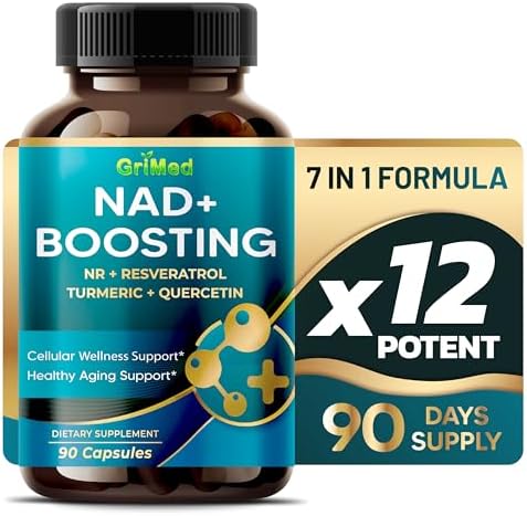 GriMed NAD + Boosting 16,550mg- x12 Power with NR + Resveratrol Turmeric + Quercetin - Cellular Energy, Cellular Repair, Healthy Aging - USA Made & Tested (90 Count (Pack of 1)) GriMed