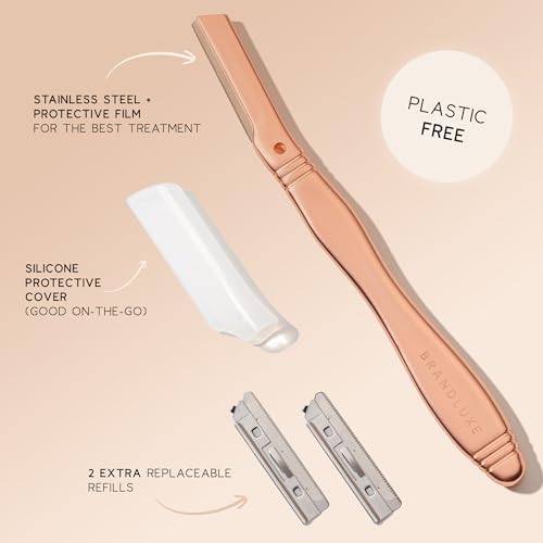 Dermaplaning Tool for Face, Eyebrow Shaping, Hair Removal and Exfoliation. Eco-friendly design. Includes 3 Swedish stainless steel blades (Carbon) Brandluxe