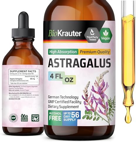 Astragalus Tincture - Astragalus Root Liquid Extract (Жидкий экстракт) for Immune Support - Alcohol and Sugar Free - High Absorption - Vegan Drops (Капли) 2 Fl.Oz. BIO KRAUTER