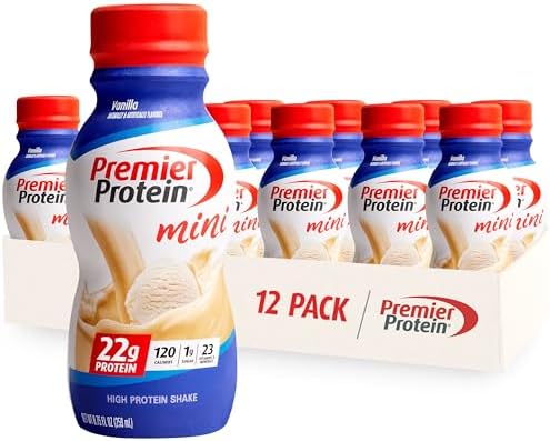 Premier Protein Shake MINIs Vanilla 22g Protein 120 Calories Pack of 12 & Café Latte 30g Protein 160 Calories Nutrients for Immune Health Pack of 12 Premier Protein