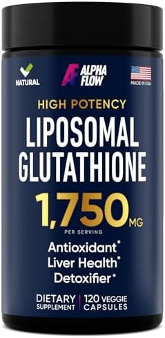 Liposomal Glutathione Supplement 1750MG - Glutathione Liposomal with Vitamin C + Phospholipid Antioxidant Complex - L Glutathione for Liver Detox and Immune Support Supplement - 120 Caps Alpha Flow