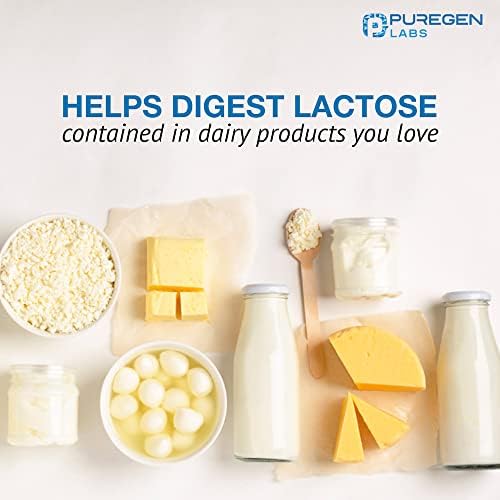 Puregen Labs Dairy Relief Fast Acting Lactase Enzyme 9000 FCC, Lactose Intolerance Pills 360 Tablets P Puregen Labs