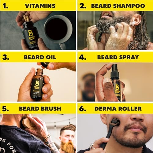 Beard Club Advanced Beard Growth Kit - Derma Roller, Beard Growth Oil, Beard Growth Vitamins and Beard Growth Vitamin Spray, Beard Shampoo and Beard Brush - Gift Set - Cedar The Beard Club