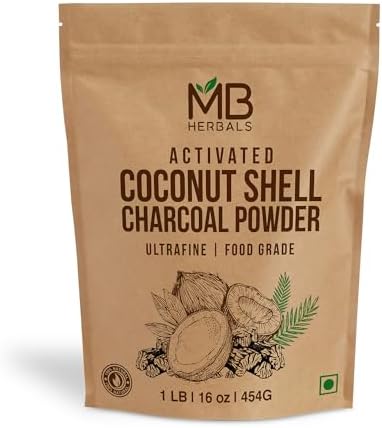 MB Herbals Activated Coconut Shell Charcoal Powder 1 LB / 16 oz (454 Gram) | Food Grade Coconut Charcoal Powder | For Detox Face Packs Face Masks Soap Making & ToothPowder MB Herbals