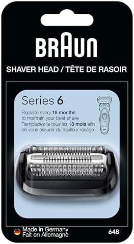 Braun Series 6 Electric Shaver Replacement Head with Sensitive Skinguard, Easily Attach Your Shaver Head, Compatible with New Generation Series 6 Shavers, 64B, Black Braun