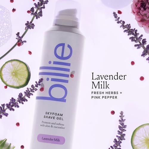 Billie SkyFoam Shave Gel - Lavender Milk Scent - Water-activated Foam - Made With Aloe & Cucumber - For A Close, Smooth Shave - 6.7 fl oz Billie