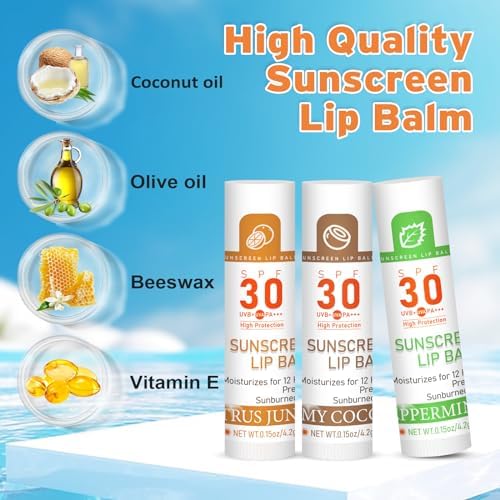 SPF 30 Lip Balm with Sunscreen, SPF Lip Balm Bulk Travel Size-16 Pack, Hydrating Lip Balm Pack with Vitamin E and Coconut Oil- 8 Flavors VISRIE