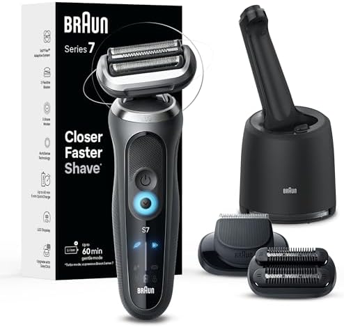 Braun Electric Shaver for Men, Series 7 7185cc, Wet & Dry Shave, Turbo & Gentle Shaving Modes, Waterproof Foil Shaver, Space Grey Braun