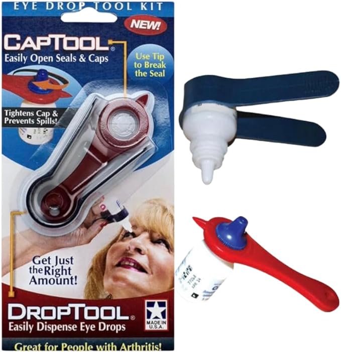 Eye Drop Tool Kit 2in1. Easily Opens, Seals, and Dispenses Eye Drops (Капли). Perfect for People with Arthritis Generic