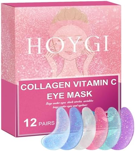 Under Eye Patches for Dark Circles, Puffy Eyes & Wrinkles, Collagen Gel Eye Mask with Vitamin C, Hyaluronic Acid Anti-Aging Eye Patches (12 pairs) HOYGI