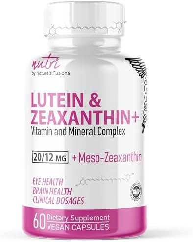 Nutri Lutein 20mg Eye Vitamins Complex - Triple Carotenoid Formula - Lutein and Zeaxanthin Supplements - Contains Zinc, Vitamins A,C,D3,E, Folate - 60 Capsules (Капсулы) - Eye Health Supplements Nature's Fusions