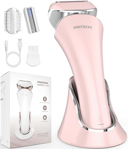 Electric Shaver Women Rechargeable Razor Ladies Shaver,Lady Razor for Legs,Arm,Underarm,Bikini,USB Rechargeable Razor Wet&Dry Cordless for Woman PRITECH