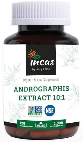 Incas Andrographis Capsules (Капсулы) Max Andrographides - 1,000mg Serving (Порция) Size (120 Capsules) - Clinically Studied for Immune System Health & Non GMO Verified by NSF Incas by Asiya Life