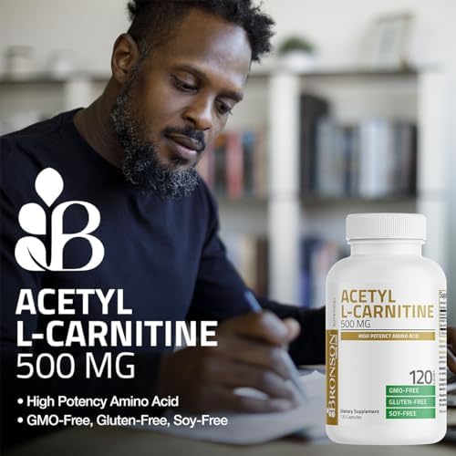 Bronson Acetyl L-Carnitine 500 MG High Potency Amino Acid Non-GMO, 60 Capsules Bronson