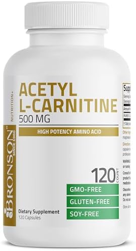 Bronson Acetyl L-Carnitine 500 MG High Potency Amino Acid Non-GMO, 60 Capsules (Капсулы) Bronson