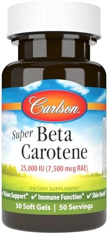 Carlson - Super Beta Carotene, 25000 IU (15 mg), Vitamin A as Beta Carotene, Bioavailable and Bioactive Form, Vision Health, Healthy Skin, 50 Softgels (Мягкие капсулы) Carlson