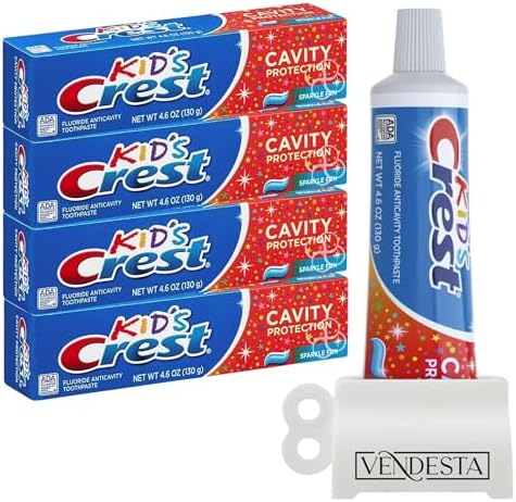 Crest Kids Cavity Protection & Enamel Care Bundle by VenDesta: 2-Pack Crest Kid's Cavity Protection Toothpaste Sparkle Fun Flavor Toothpaste, 4.6 oz - Crests Effective Dental Defense. VenDesta