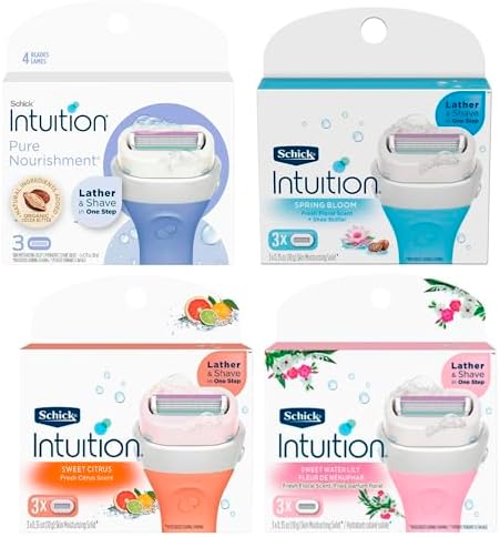 Schick Intuition - Variety Refill Pack - Includes 3 of each scent, Pure Nourishment, Sweet Citrus, Spring Bloom with Shea Butter, Sweet Water Lily, Total of 12 Refill Cartridges Gift Set for Women Intuition