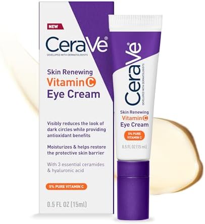 CeraVe Skin Renewing Vitamin C Eye Cream | Vitamin C, Hyaluronic Acid, Ceramides & Caffeine | Under Eye Cream For Dark Circles and Puffiness | Fragrance Free & Ophthalmologist Tested | 0.5 Fl. Oz CeraVe