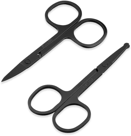 2pcs Nose Hair Trimmer for Men Small Eyebrow Brow Scissors Hair Cutting Scissors for Manicure Cuticle Nail Grooming Mustache Beard Mini Travel Tiny Scissors Beauty All Purpose Silver Lusofie