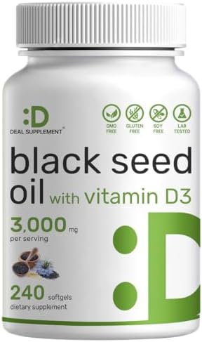 Black Seed Oil 1000mg, 240 Softgels (Мягкие капсулы), 4 Months Supply, Cold - Pressed Nigella Sativa, Contains Natural Occurring Thymoquinone(TQ), Non-GMO | No Gluten DEAL SUPPLEMENT