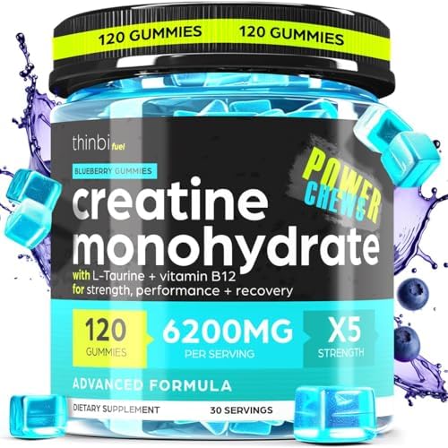 Creatine Monohydrate Gummies (Жевательные конфеты) Complex 6200mg for Men & Women - 120 Gummies Advanced Formula W/L-Taurine + Vitamin B12 for Muscle Strength, Muscle Builder, Energy Boost, Pre-Workout Supplement - Thinbi Artnaturals