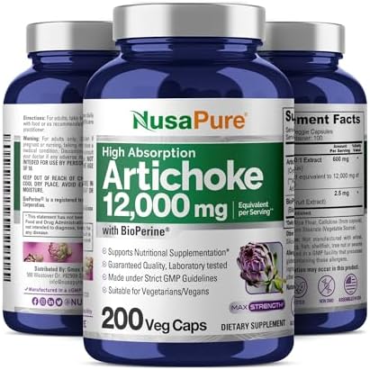 NusaPure Artichoke Extract 12000mg 200 Veggie caps (Non-GMO, Gluten Free, Extract 20:1) NusaPure