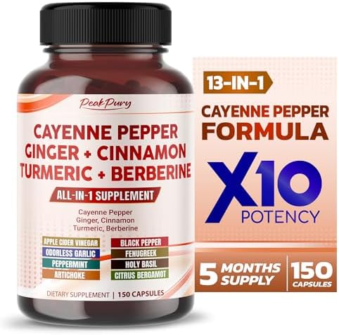 Cayenne Pepper 8000mg Ginger 3000mg Turmeric 2500mg Berberine 2500mg - Digestion, Gut Heath Support - Made in USA PEAKPURY