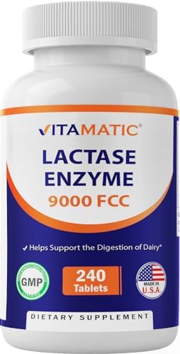 Vitamatic Lactase Enzyme 9000 FCC 240 Tablets (Таблетки) - Lactose Intolerance Relief Caplets Vitamatic