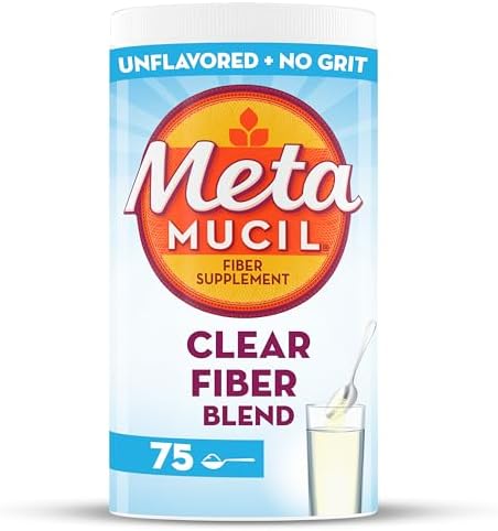 Metamucil Fiber Supplement, Unflavored (Без вкуса) Clear Mixing Powder (Порошок), No Grit, No Sugar Added, Plant Based Prebiotic Fiber Blend for Daily Digestive Health, 75 teaspoons Metamucil