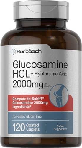 Horbäach Glucosamine HCL | with Hyaluronic Acid | 2000mg | 120 Coated Caplets | Non-GMO & Gluten Free Supplement Horbäach