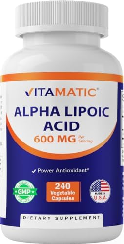 Vitamatic Alpha Lipoic Acid (ALA) 600mg Per Serving (Порция) - 240 Vegetable Capsules (Растительные капсулы) - 120 Servings (Порции) - Non-GMO & Gluten Free Vitamatic