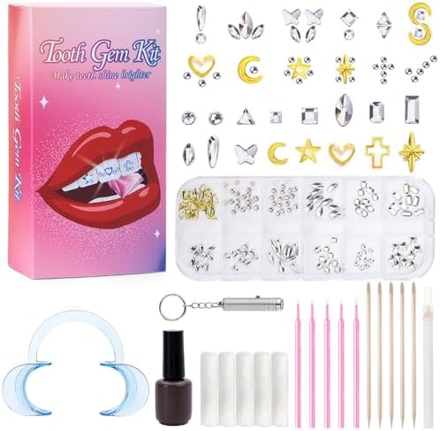 Tooth Gems Kit Fashionable, DIY Teeth Jewelry with Shiny Crystals, Tooth Gems Decoration Starter Kit, Teeth Gems Kit, gold and silver Generic