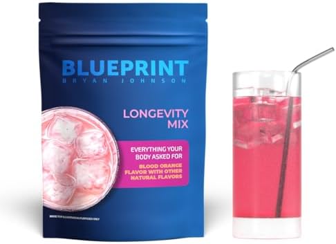 Blueprint Bryan Johnson Longevity Mix - Muscle Builder & Recovery Supplement - Promotes Focus and Stress Relief - Creatine, Ashwagandha, L-Theanine, Calcium - Vegan, Keto Friendly (Blood Orange) Blueprint Bryan Johnson