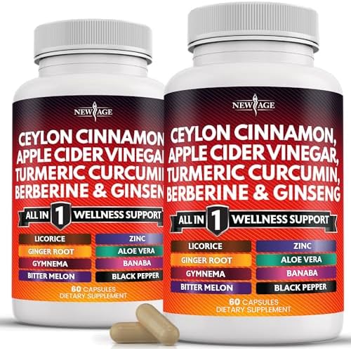 Ceylon Cinnamon 3000mg Turmeric 3000mg Apple Cider Vinegar 3000mg Ginseng 2000mg Aloe Vera 2000mg Berberine 1200mg Plus Banaba, Ginger Root - 120 Count NEW AGE