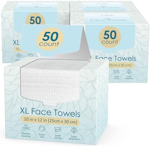 100 Count (2 Box) XL Disposable Face Towels 10” x 12”, 100% Viscose Fibre, Soft & Skin Friendly Face Towelettes Disposable, Facial Tissue Face Wipes for Women Cleansing FYGRIP