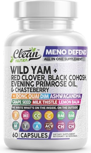 Clean Nutra Wild Yam Root Capsules (Капсулы) with Red Clover Black Cohosh Evening Primrose Oil Chasteberry Dong Quai DIM Ashwagandha Grape Seed Extract Milk Thistle Lemon Balm and more Hormone Balance For Women Clean Nutraceuticals