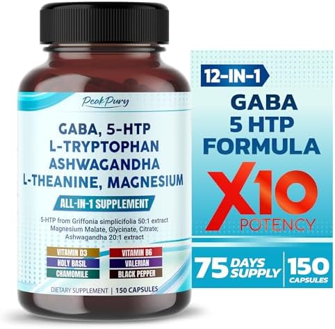 GABA, 5-HTP L-Tryptophan Ashwagandha 2000mg Chamomile L-Theanine Magnesium - Made in USA PEAKPURY