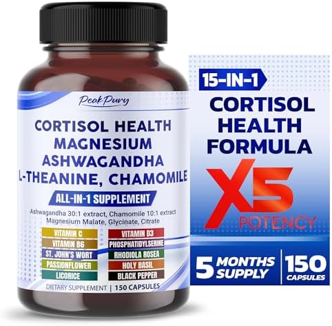 CORTISOL Health Ashwagandha 6000mg Magnesium 100mg Chamomile 500mg L-Theanine - Made in USA PEAKPURY