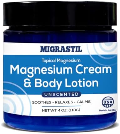 Nighttime Lavender Topical Magnesium Cream & Body Lotion - Promotes Sleep and Soothing Relief for Sore Muscles, Leg Cramps, Etc. 4oz MIGRASTIL