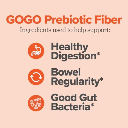 GOGO Fiber Gummies for Adults, 60 Count (Pack of 1) - Prebiotic Chicory Root Inulin Fiber Supplement - Daily Gummy Fiber for Digestive Gut Health - Non-GMO, Vegan & Cruelty-Free O Positiv