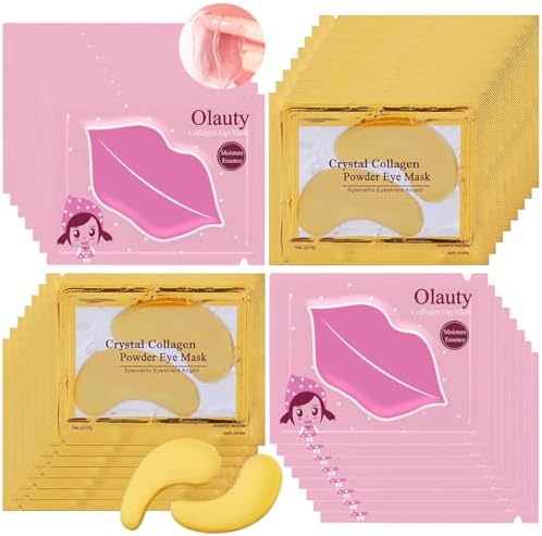 30 Pairs Lip Masks & Eye Mask, 24K Gold Gel Under Eye Patches for Puffy Eyes, Crystal Collagen Moisturizing Lip Mask, Effectively Nourishes Lip & Eye Skin for Reducing Fine Lines & Dark Circle Deepmind