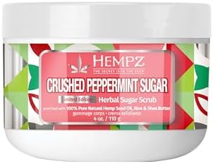 Hempz Crushed Peppermint Sugar, Sugar Body Scrub, Holiday Gift for Men and Women, 4 oz Hempz