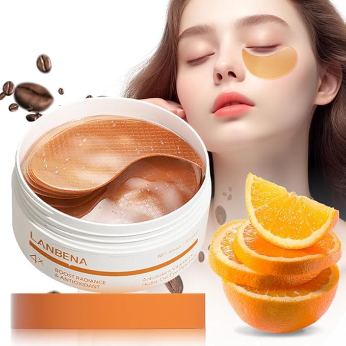 LANBENA Vitamin C Under Eye Patches-60 Pcs-Cooling Eye Masks for Dark Circles, with Caffeine Niacinamide Hydra-Gel Collagen, Puffy Eyes & Eye Bags Treatment, Fine Lines & Wrinkles Reduce, Anti-Aging LANBENA