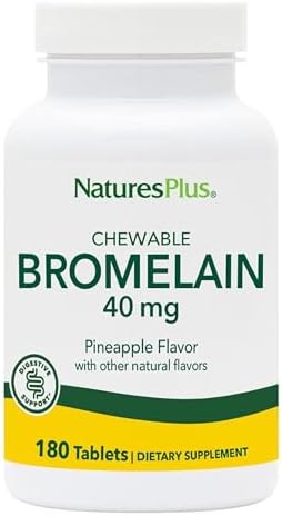 Natures Plus Chewable Bromelain - 40 mg - Natural Proteolytic Enzyme Supplement - 180 Chewable Tablets (Жевательные таблетки) (180 Servings (Порции)) Natures Plus