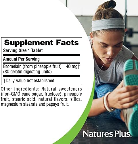 NaturesPlus Chewable Bromelain - 40 mg - Natural Proteolytic Enzyme Supplement - 180 Chewable Tablets ( 180 Servings ) Natures Plus