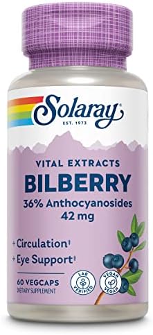 Solaray Bilberry Berry Extract 42 mg, Eye Health & Circulation Support, with 36% Anthocyanosides, Vegan, 60 VegCaps Solaray