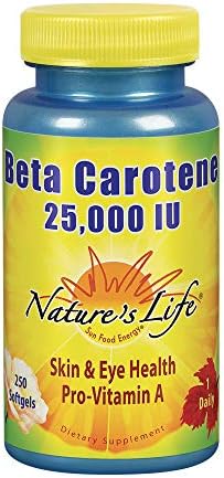 Бета-каротин 25 000 МЕ | Поддержка здоровья кожи, глаз и иммунной системы | Антиоксидантный добавка 250 капсул Nature's Life