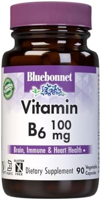 BlueBonnet Nutrition Vitamin B6 Vegetable Capsules (Растительные капсулы), 100 mg, for Cardiovascular and Nervous System Health, 90 Count Bluebonnet